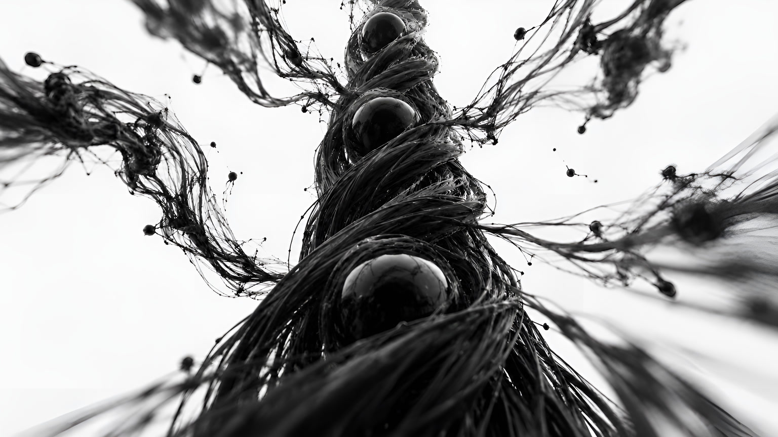 Ink filaments braiding around the spheres